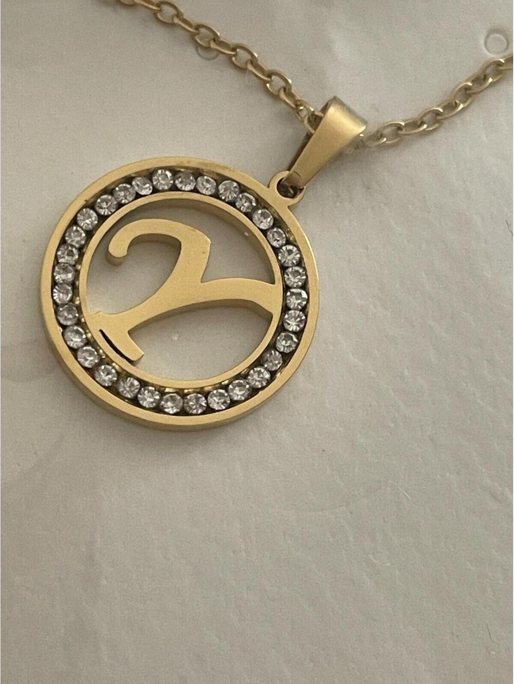 Initial Y Pendant Gold Tone Rhinestone Necklace